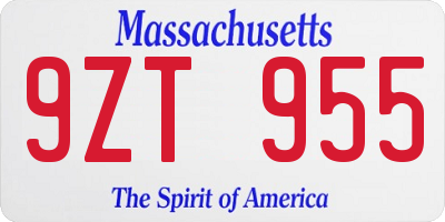 MA license plate 9ZT955