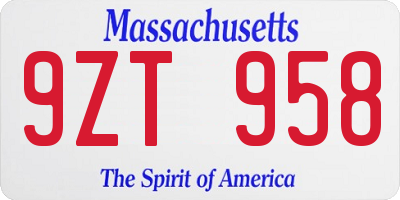 MA license plate 9ZT958