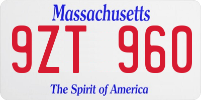 MA license plate 9ZT960