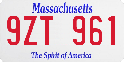 MA license plate 9ZT961