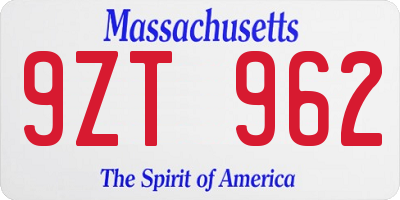 MA license plate 9ZT962