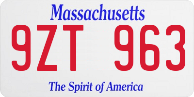 MA license plate 9ZT963