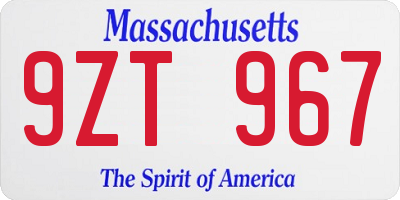 MA license plate 9ZT967