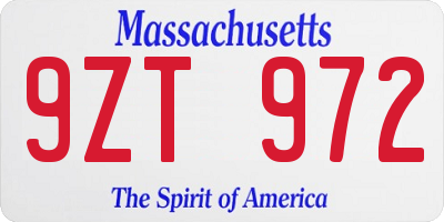 MA license plate 9ZT972