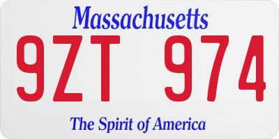 MA license plate 9ZT974