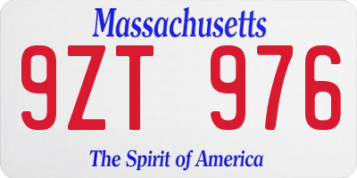 MA license plate 9ZT976