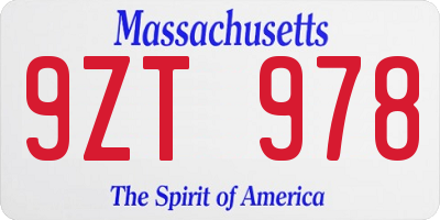 MA license plate 9ZT978