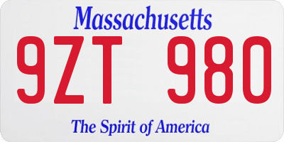 MA license plate 9ZT980