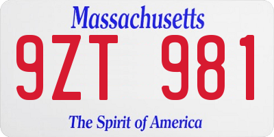 MA license plate 9ZT981