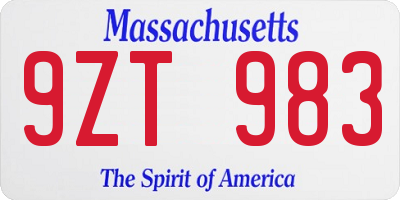 MA license plate 9ZT983