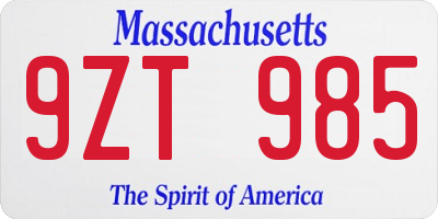 MA license plate 9ZT985