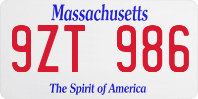 MA license plate 9ZT986