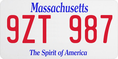 MA license plate 9ZT987