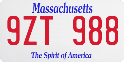 MA license plate 9ZT988