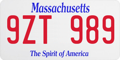 MA license plate 9ZT989