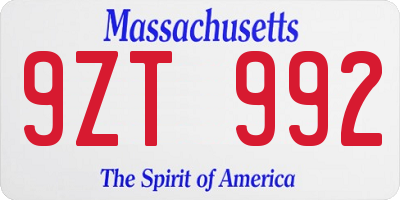 MA license plate 9ZT992