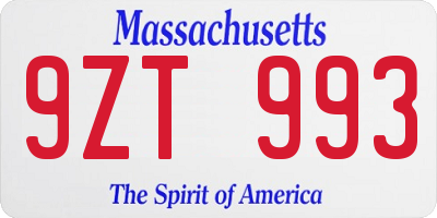 MA license plate 9ZT993