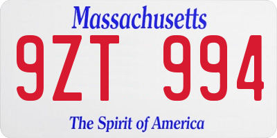 MA license plate 9ZT994