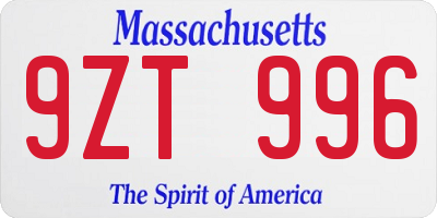 MA license plate 9ZT996