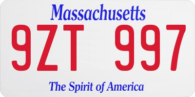 MA license plate 9ZT997