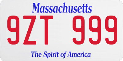 MA license plate 9ZT999