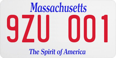 MA license plate 9ZU001