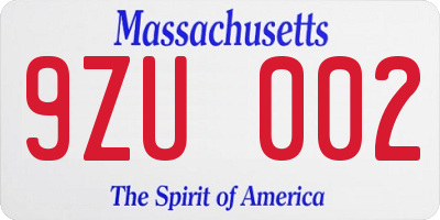 MA license plate 9ZU002