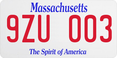 MA license plate 9ZU003