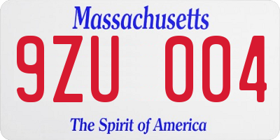 MA license plate 9ZU004