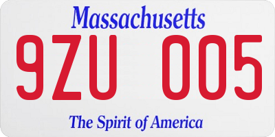 MA license plate 9ZU005