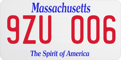 MA license plate 9ZU006