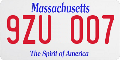 MA license plate 9ZU007