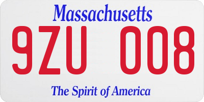 MA license plate 9ZU008