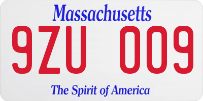 MA license plate 9ZU009