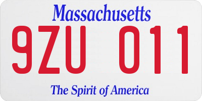 MA license plate 9ZU011