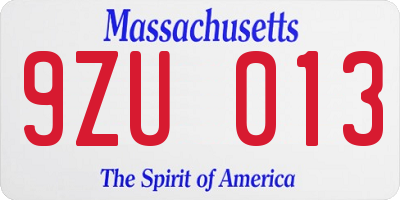 MA license plate 9ZU013