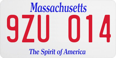 MA license plate 9ZU014