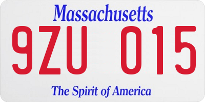 MA license plate 9ZU015