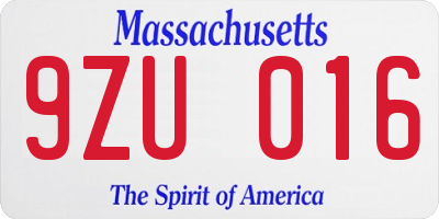 MA license plate 9ZU016