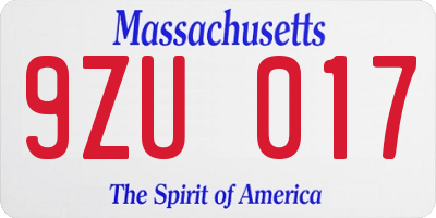 MA license plate 9ZU017