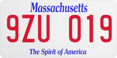 MA license plate 9ZU019