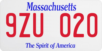 MA license plate 9ZU020