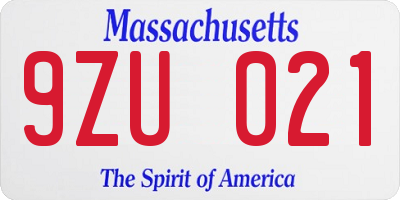 MA license plate 9ZU021