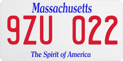 MA license plate 9ZU022