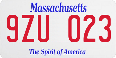 MA license plate 9ZU023