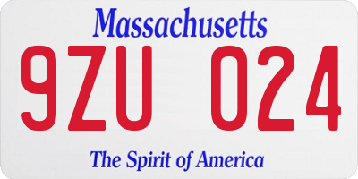 MA license plate 9ZU024