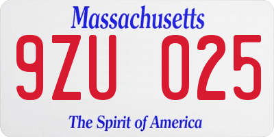 MA license plate 9ZU025