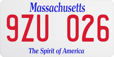 MA license plate 9ZU026