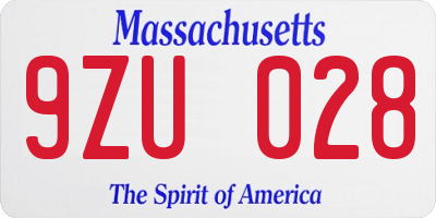 MA license plate 9ZU028