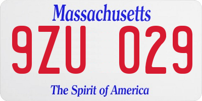 MA license plate 9ZU029